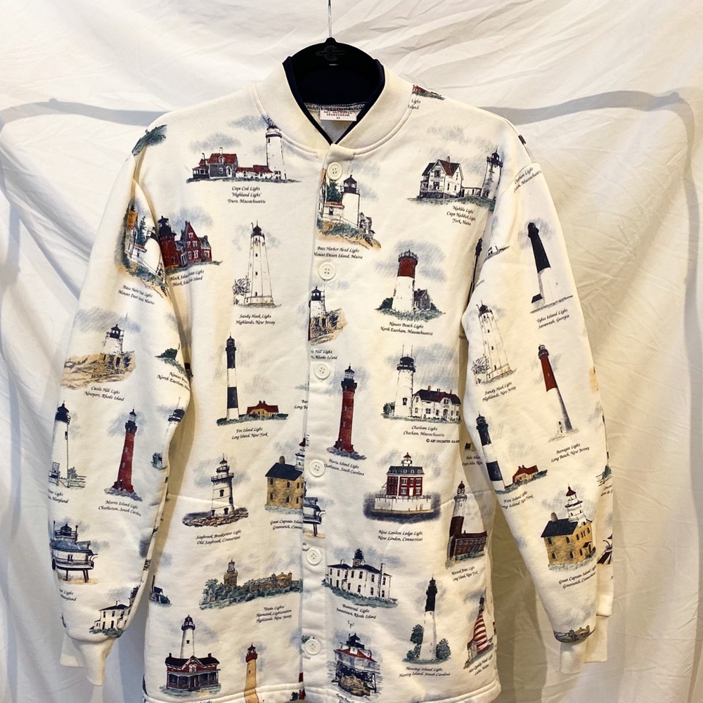 cream lighthouse sweater | M, 90s